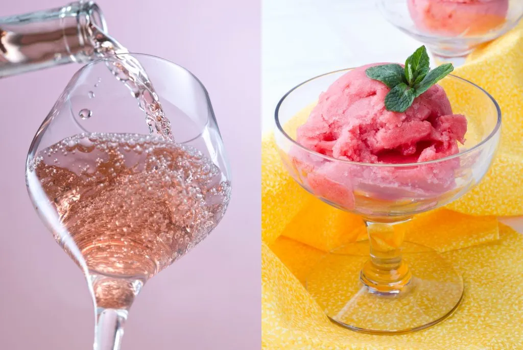 Strawberry ice cream and rose wine